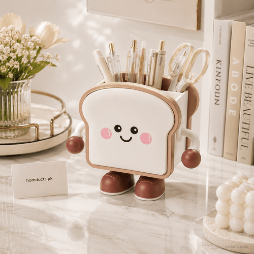Cute Toast Desk Organizer Pen Holder | Kawaii Desktop Stationery Storage for Pens, Pencils & Office Supplies - Trendart