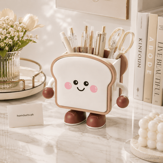 Cute Toast Desk Organizer Pen Holder | Kawaii Desktop Stationery Storage for Pens, Pencils & Office Supplies - Trendart
