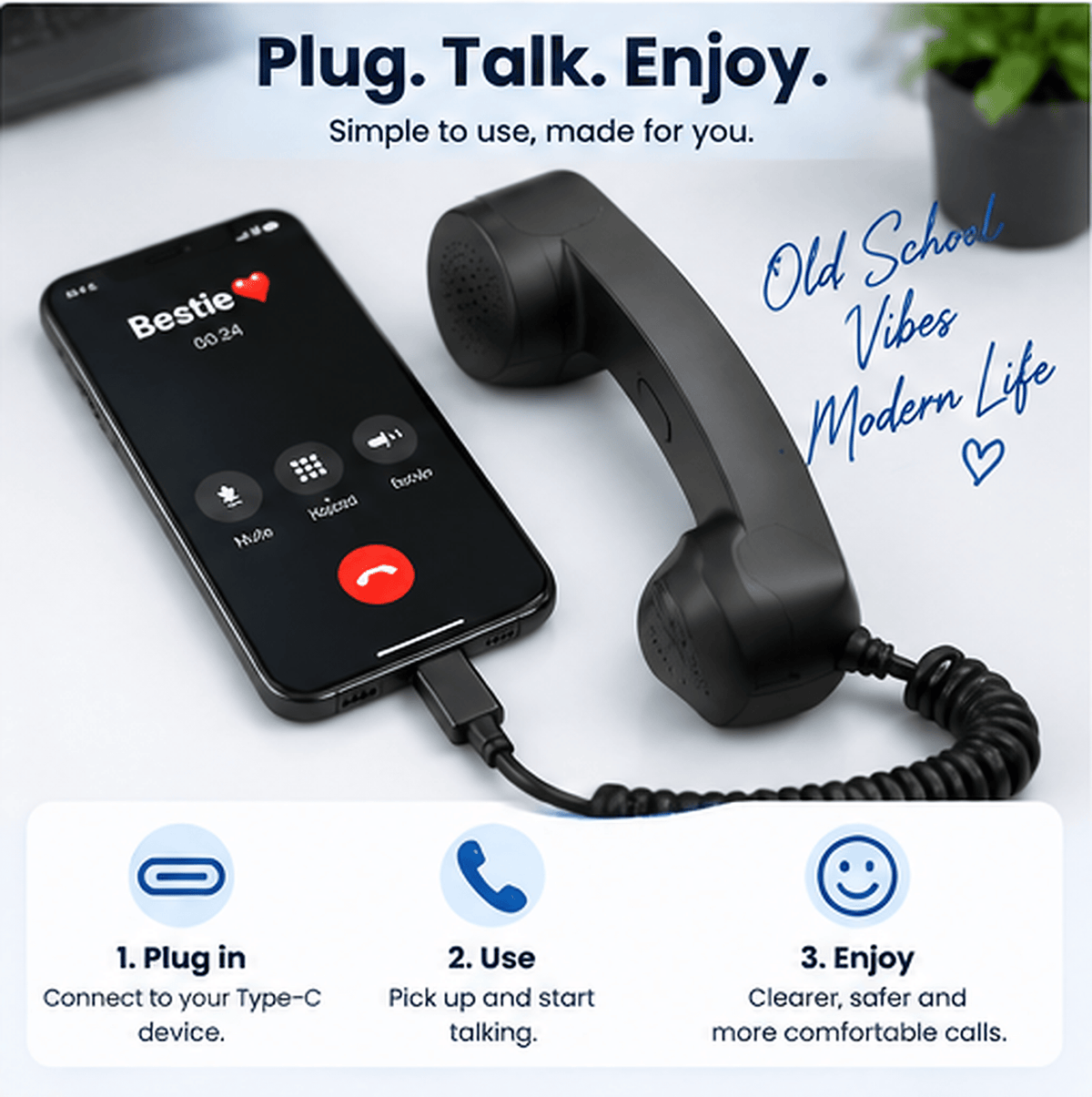 📞 Imported Retro telephone handset with Type-C interface 📞 - Trendart