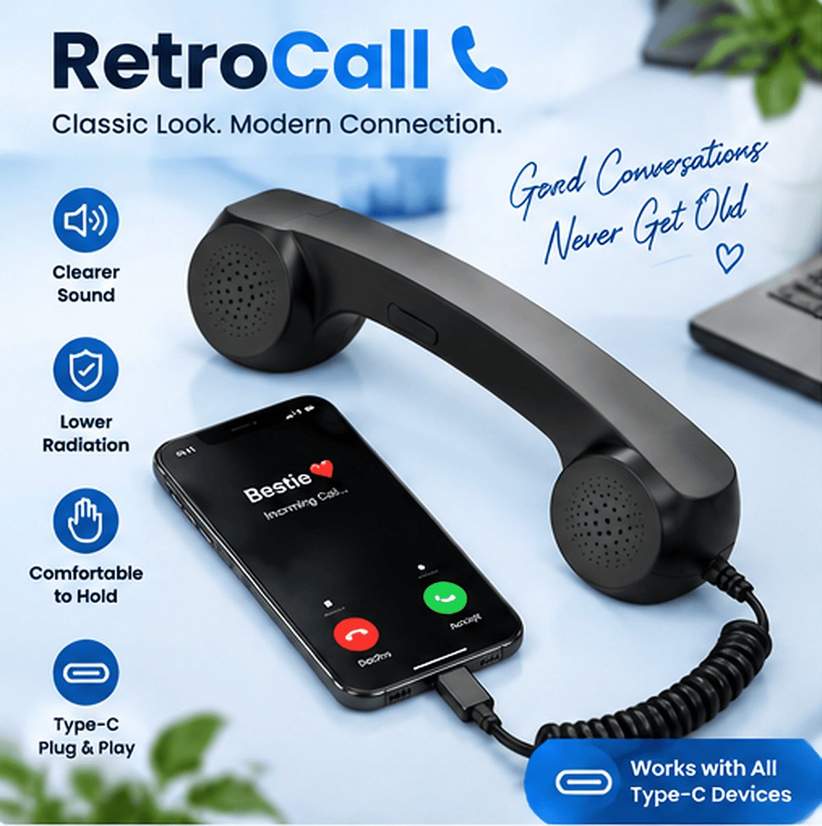 📞 Imported Retro telephone handset with Type-C interface 📞 - Trendart